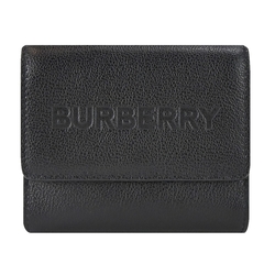 BURBERRY Luna 經典LOGO荔枝紋牛皮翻蓋短夾(黑色)