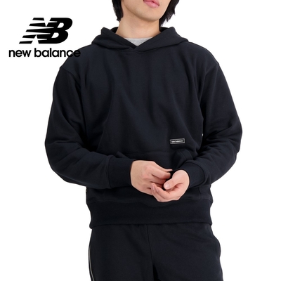 [New Balance]簡約LOGO棉質連帽長袖上衣_男性_黑色_MT33540BK