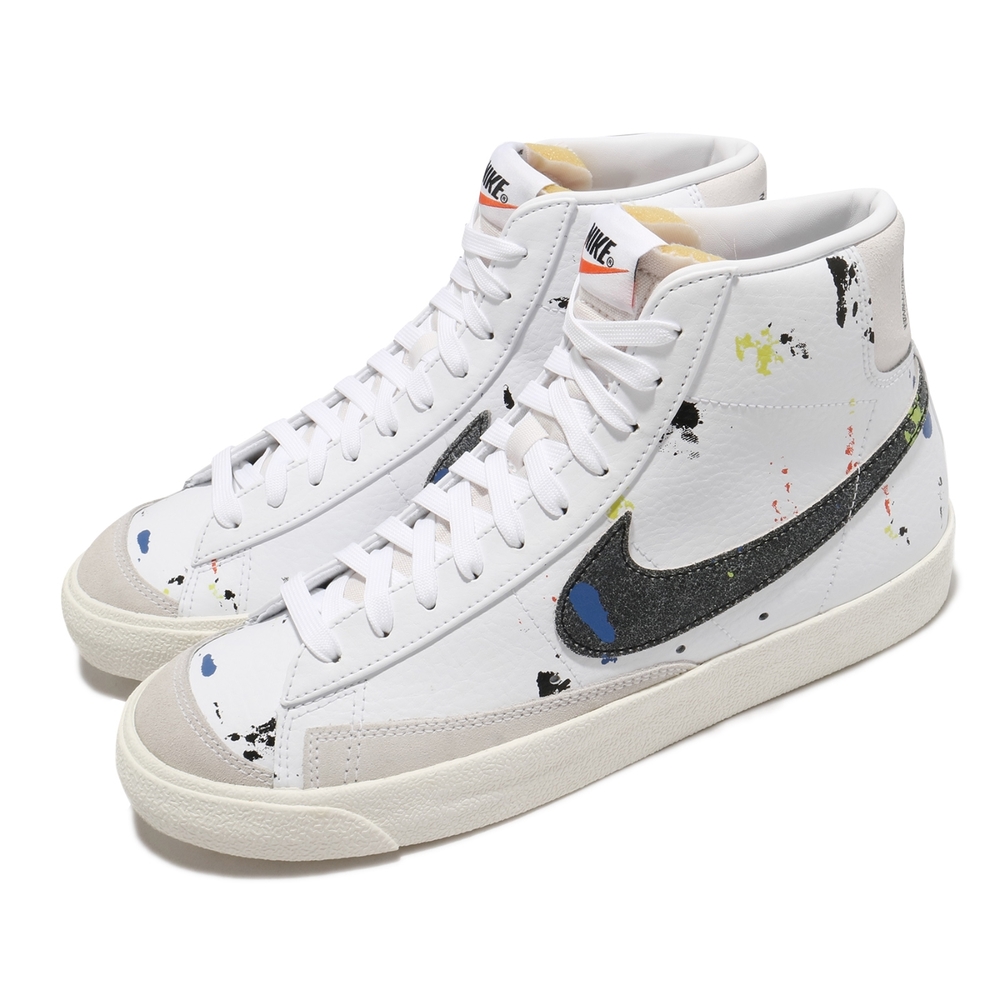 Nike 休閒鞋 Blazer Mid 77 運動 男女鞋 基本款 簡約 潑漆設計 情侶穿搭 白 黑 DC7331100