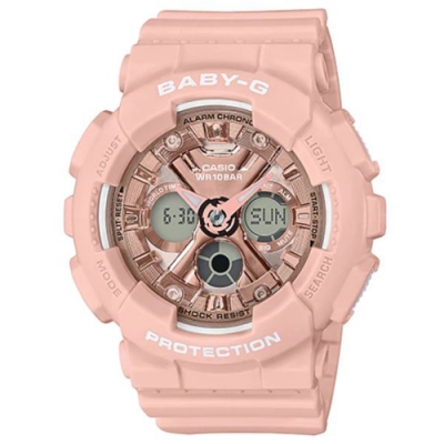 BABY-G 前衛風格街頭時尚雙顯錶-浪漫粉色(BA-130-4A)/43.3mm