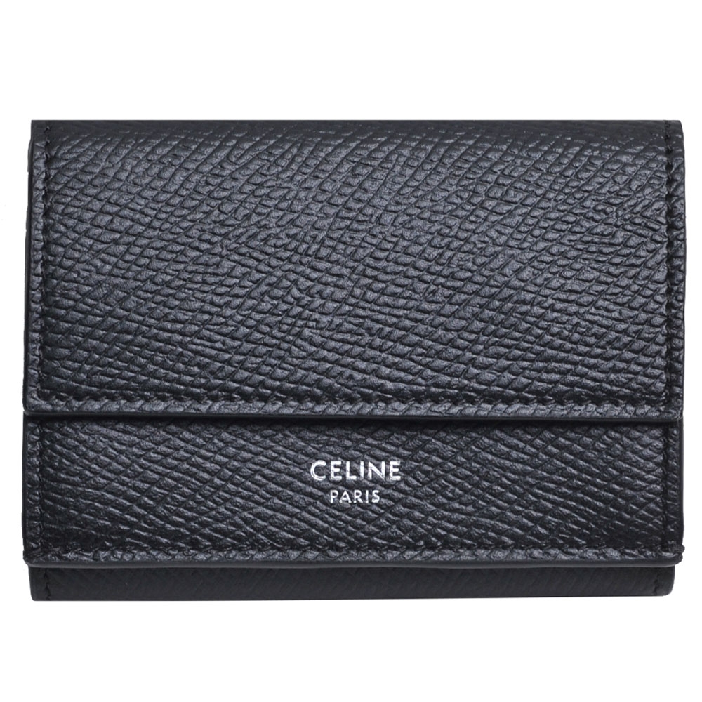 CELINE COMPACT 經典粒面牛皮小款三折短夾(典雅黑)