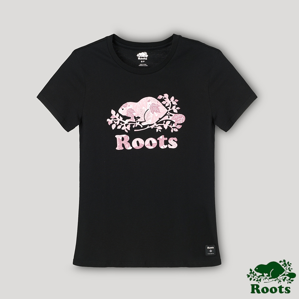 Roots女裝- 楓葉海狸短袖T恤-黑色