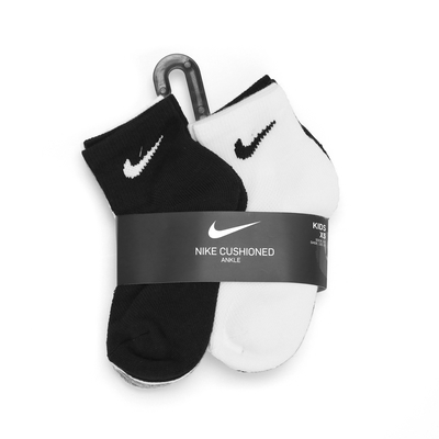 Nike 襪子 Cushioned 童襪 大童 六雙入 毛巾布 小勾 短襪 黑 灰 白 休閒 運動 NY2233005PS-001