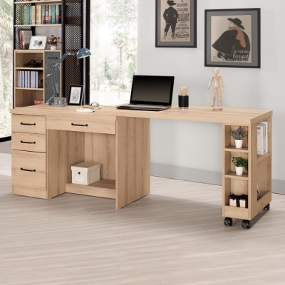 Boden-尼克森4尺多功能L型伸縮旋轉書桌/工作桌/辦公桌-204x60x76cm