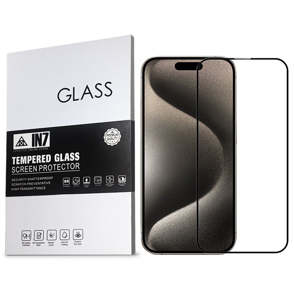IN7 iPhone 15 Pro (6.1吋) 高透光 3D滿版9H鋼化玻璃保護貼-黑色