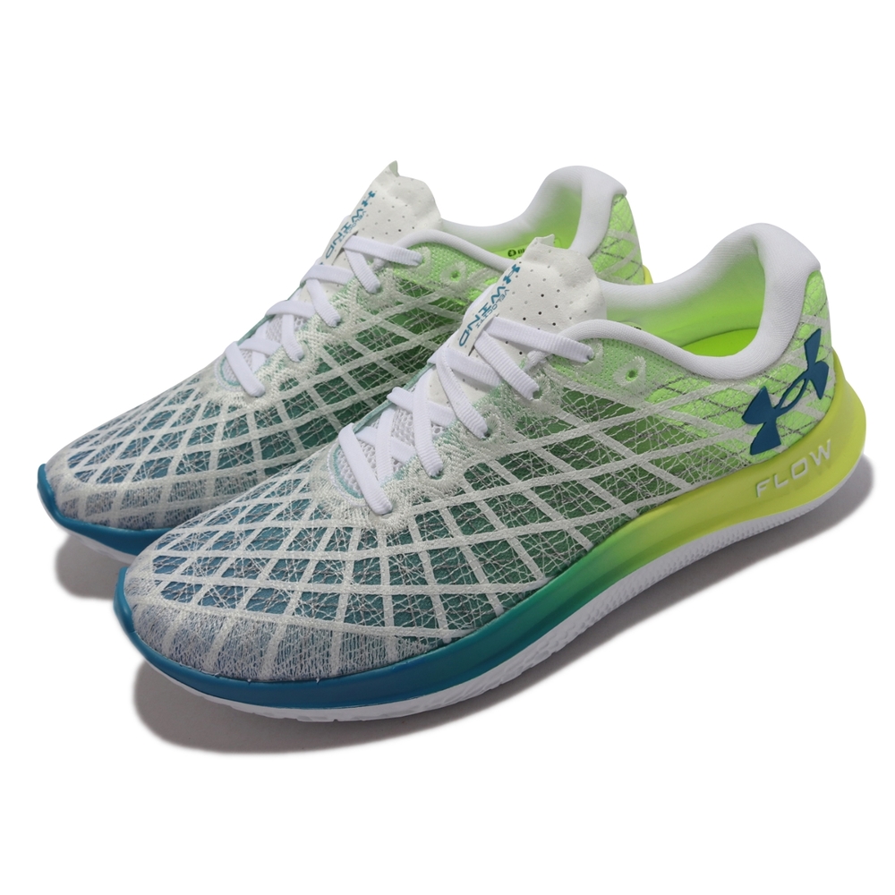 Under armour 慢跑鞋 Flow Velociti Wind 2 男鞋 白黃藍 漸層 編織鞋面 路跑 獨角獸 3024903101