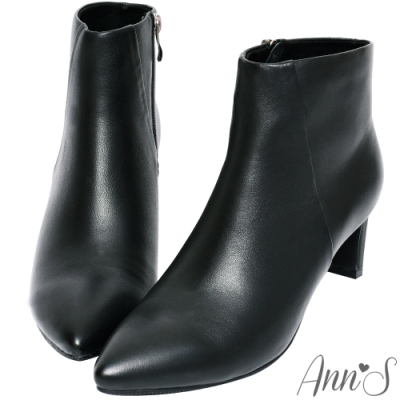 Ann’S這是主打款-小羊皮扁跟6公分尖頭短靴-黑