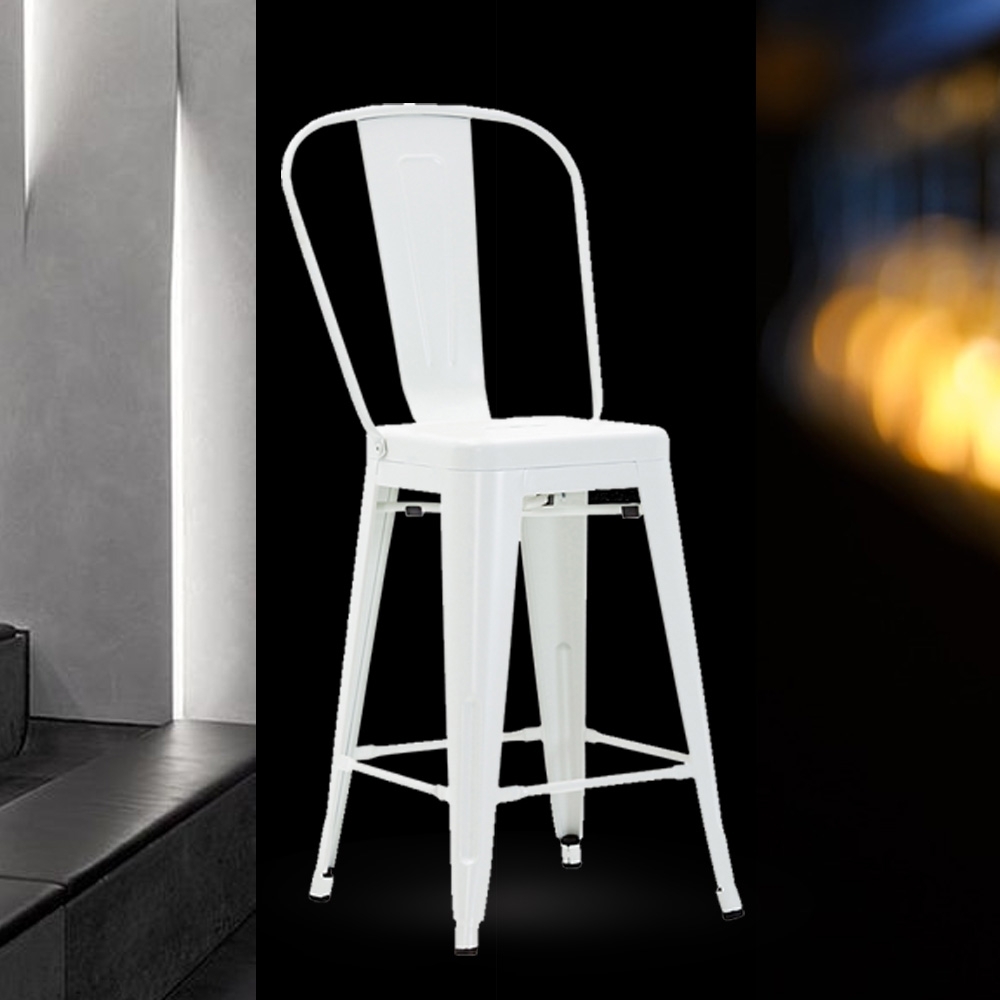 E-home Valen維倫工業風金屬高背吧檯椅 座高66cm 白色
