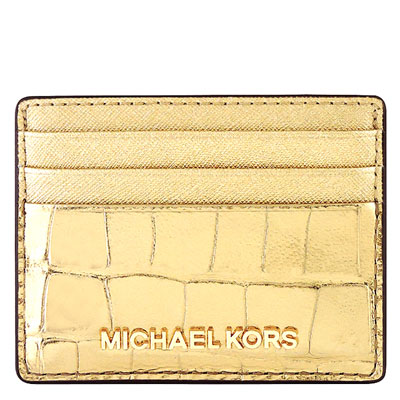 MICHAEL KORS Jet Set Travel 鱷魚紋牛皮證件名片夾(金色)