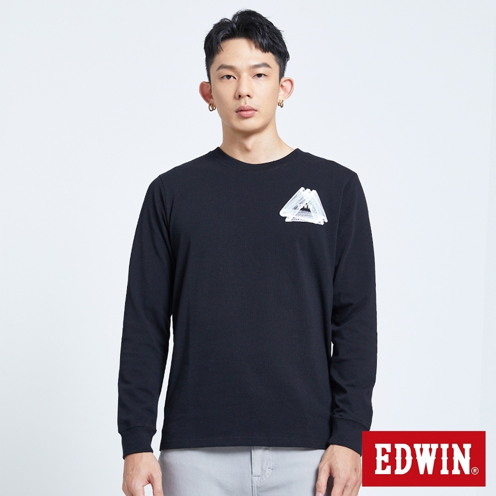 EDWIN EFS 速線錯位 長袖T恤-男-黑色