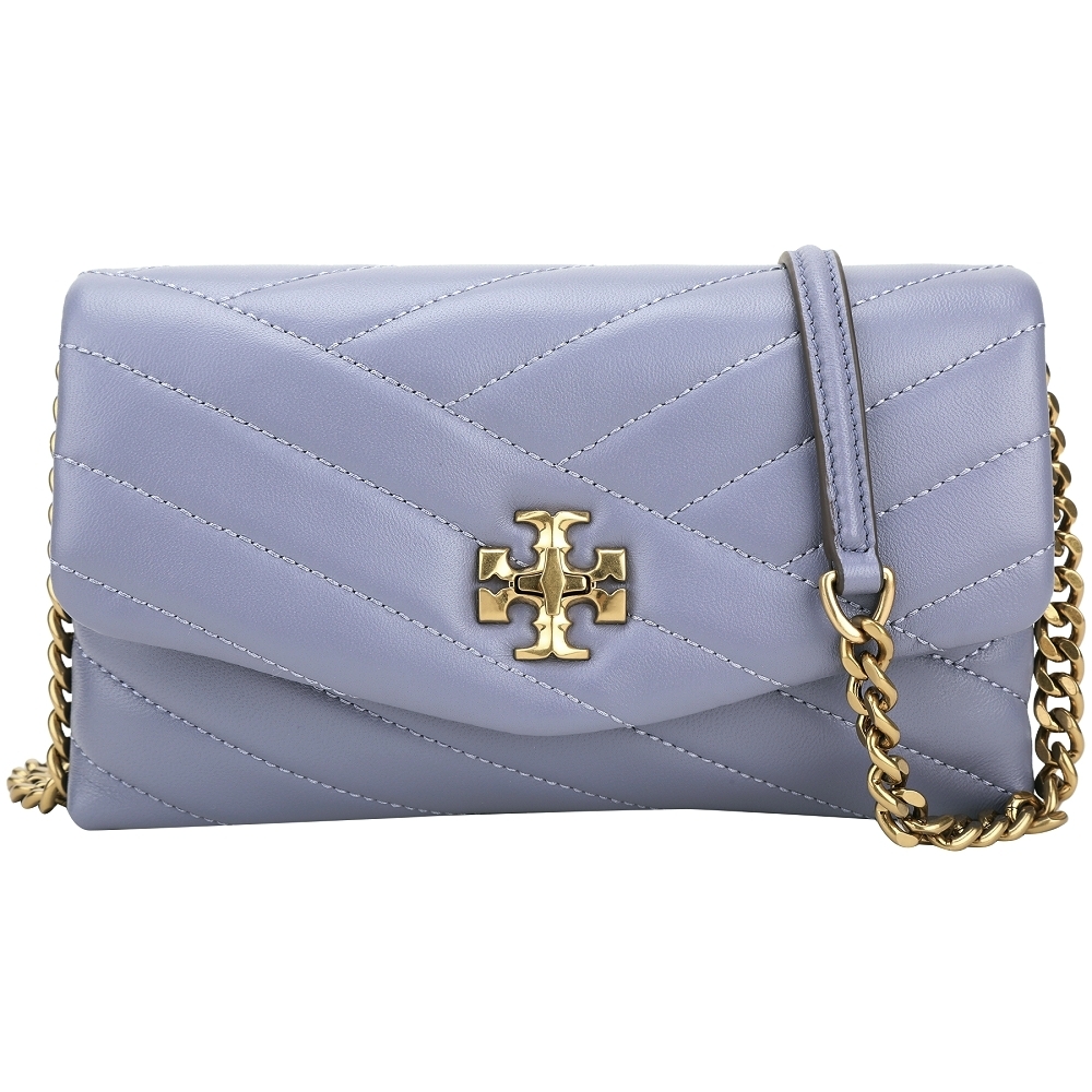 TORY BURCH Kira Chevron 羊皮絎縫鍊帶皮夾/斜背包(紫灰色)