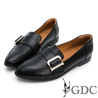 GDC-真皮經典款銀釦百搭素色簡約平底包鞋-黑色
