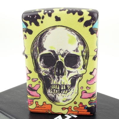 【ZIPPO】美系~Skull Design-骷髏圖案-綠色夜光烤漆打火機