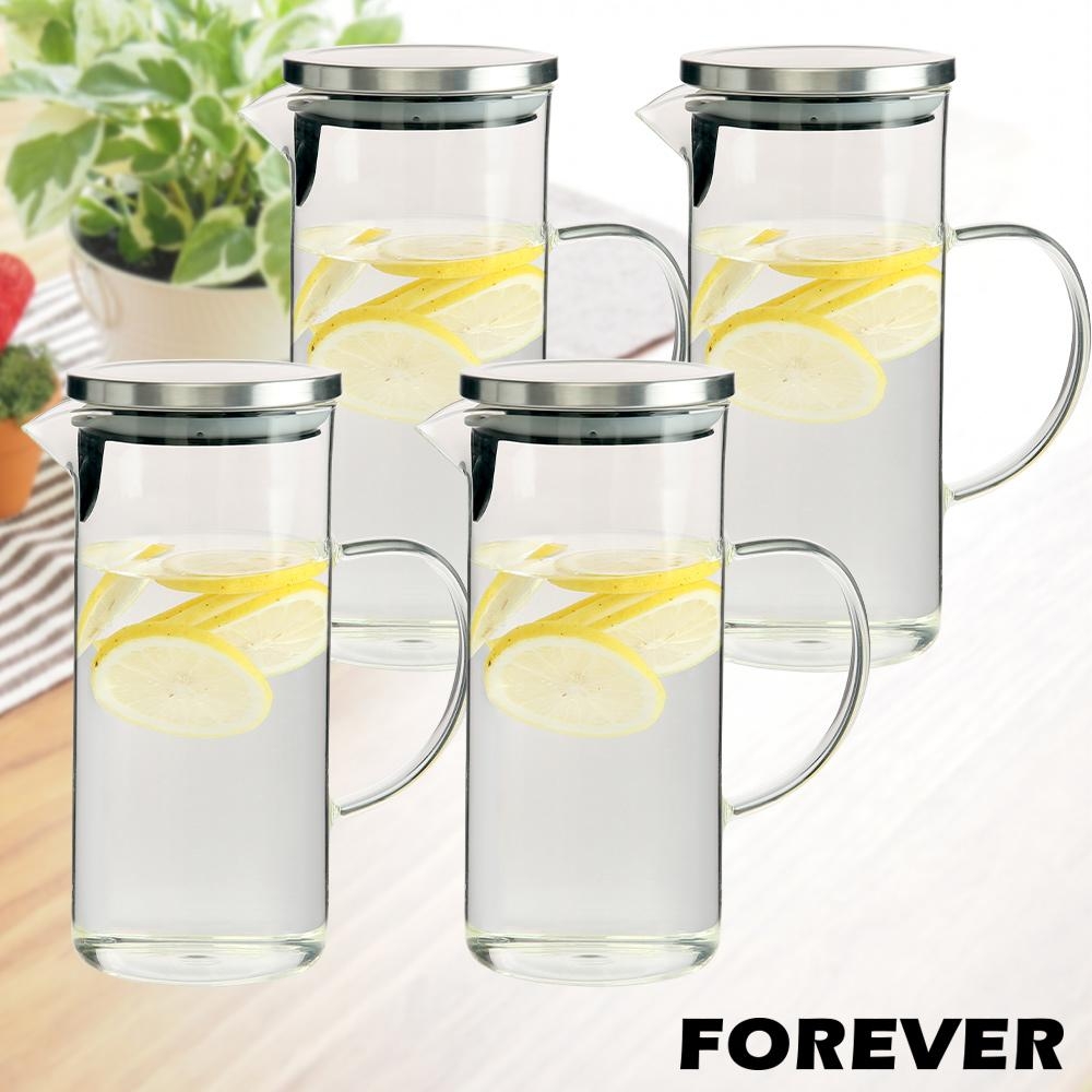 日本FOREVER 耐熱玻璃水壺 1L(手柄圓型款) 4入套組