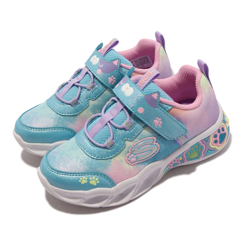 Skechers 休閒鞋 Pretty Paws 燈鞋 童鞋 貓貓 狗狗 避震 緩衝 魔鬼氈 小童 彩色 300100-NTQMT