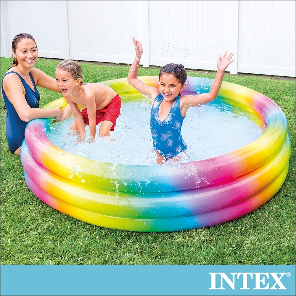 INTEX 漸層彩虹圓形充氣泳池168x38cm(581L)適2歲以上(58449)