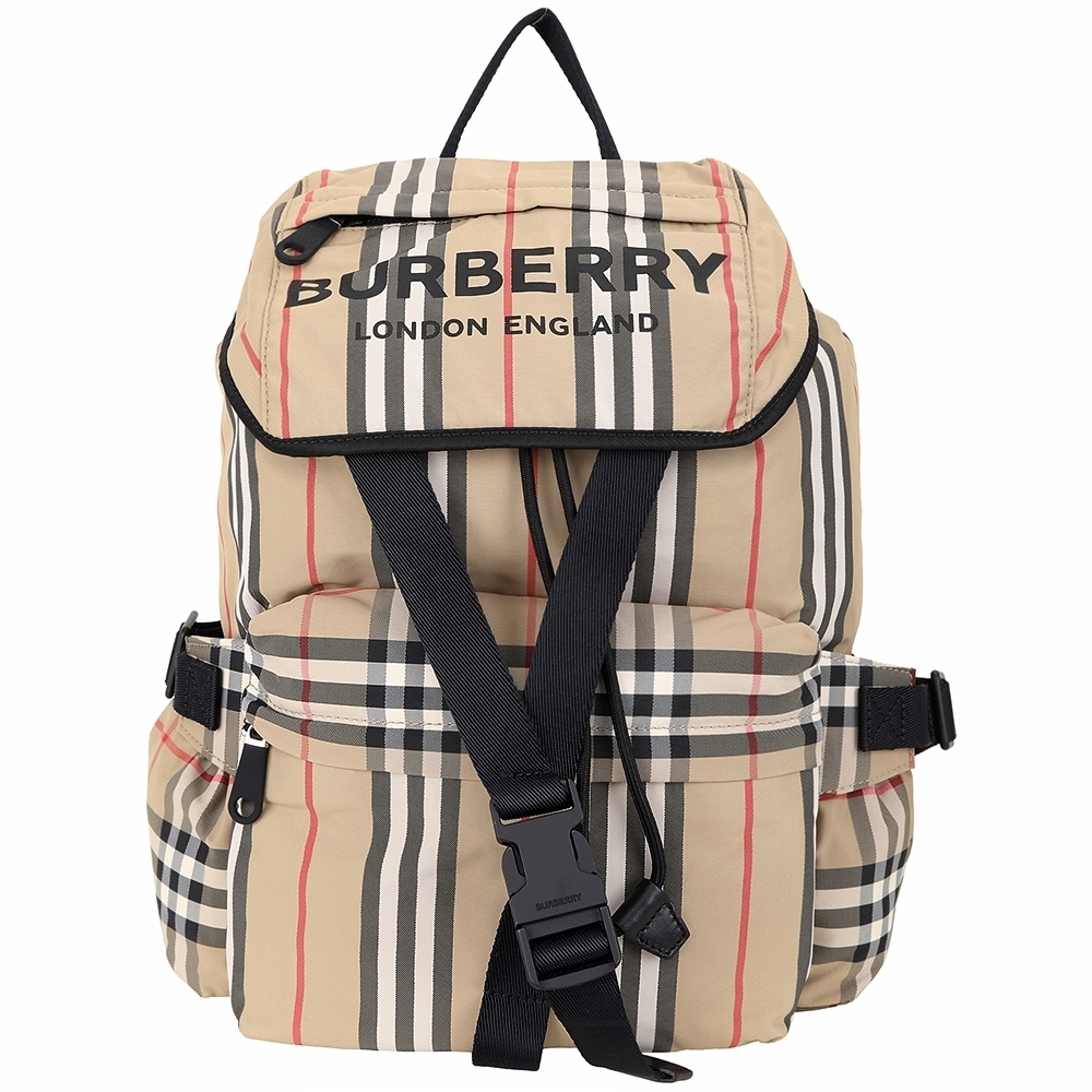 BURBERRY Vintage 小型 經典格紋字母印花後背包(典藏米)