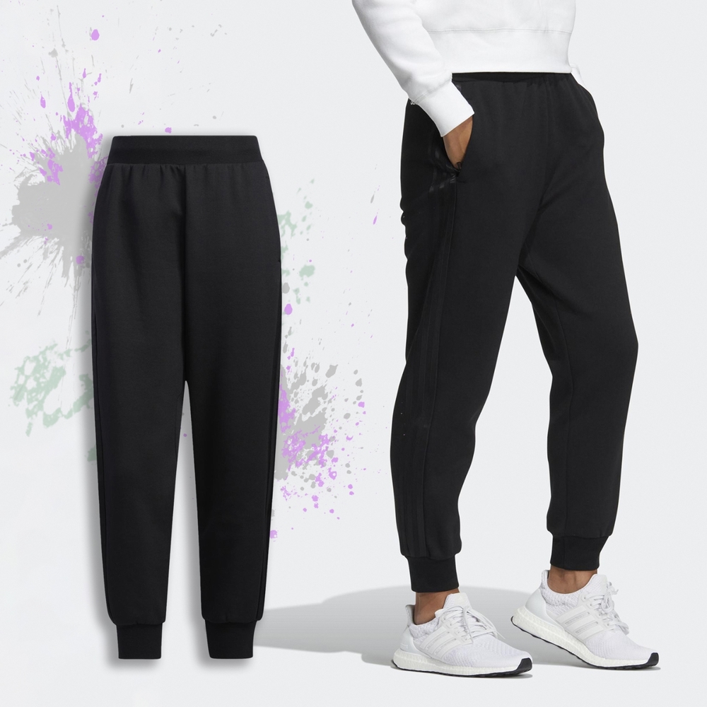 adidas 褲子 3 Stripes Pants 女款 黑 長褲 縮口褲 彈性 休閒 寬鬆 經典 三線 HM7066