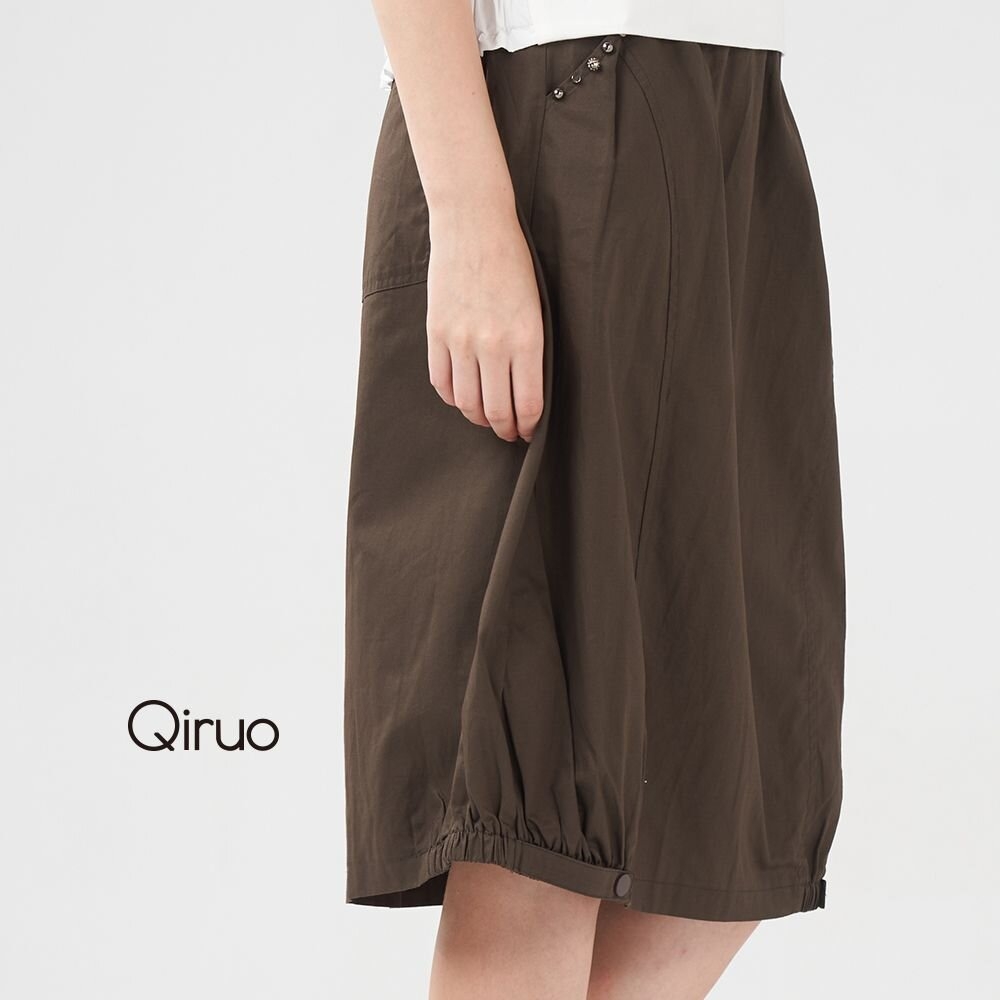【Qiruo 奇若】春夏專櫃橄欖綠色長裙0408B時尚及膝裙