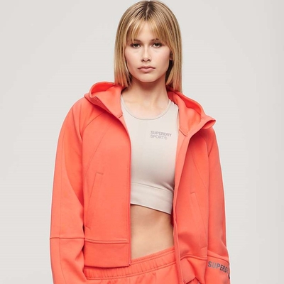 SUPERDRY 女裝 長連帽外套 Sport Tech 珊瑚橘