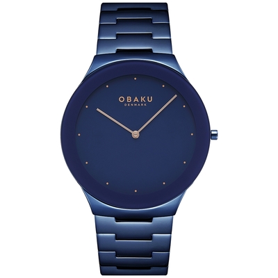 OBAKU 北歐極簡風紳士時尚腕錶-藍-V290GXLLSL-42mm