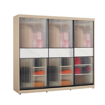 文創集 維爾岩板7尺鋁框玻璃衣櫃(吊衣桿x5＋內多分層格)-211x60x196cm免組