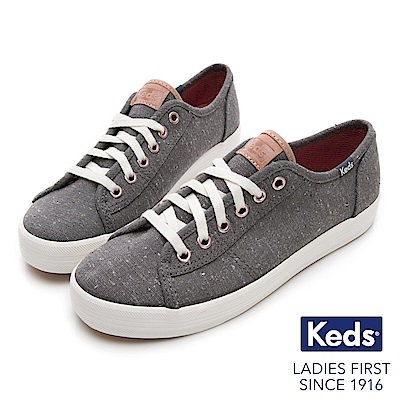 Keds KICKSTART 復古風素面綁帶休閒鞋-深灰