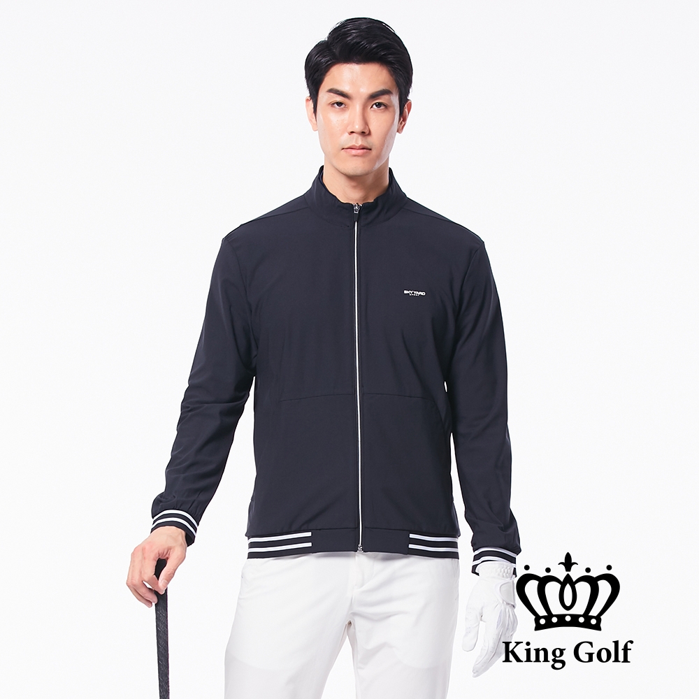 【KING GOLF】男款LOGO印圖防風防水連帽長袖夾克外套-黑色