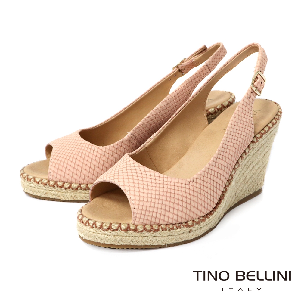 Tino Bellini 巴西進口春氛魚口草編釦帶楔型涼鞋-粉