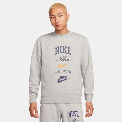 NIKE 上衣 男款 長袖上衣 大學T 運動 磨毛 AS M NK CLUB BB CREW STACK GX 灰 FN2611-063