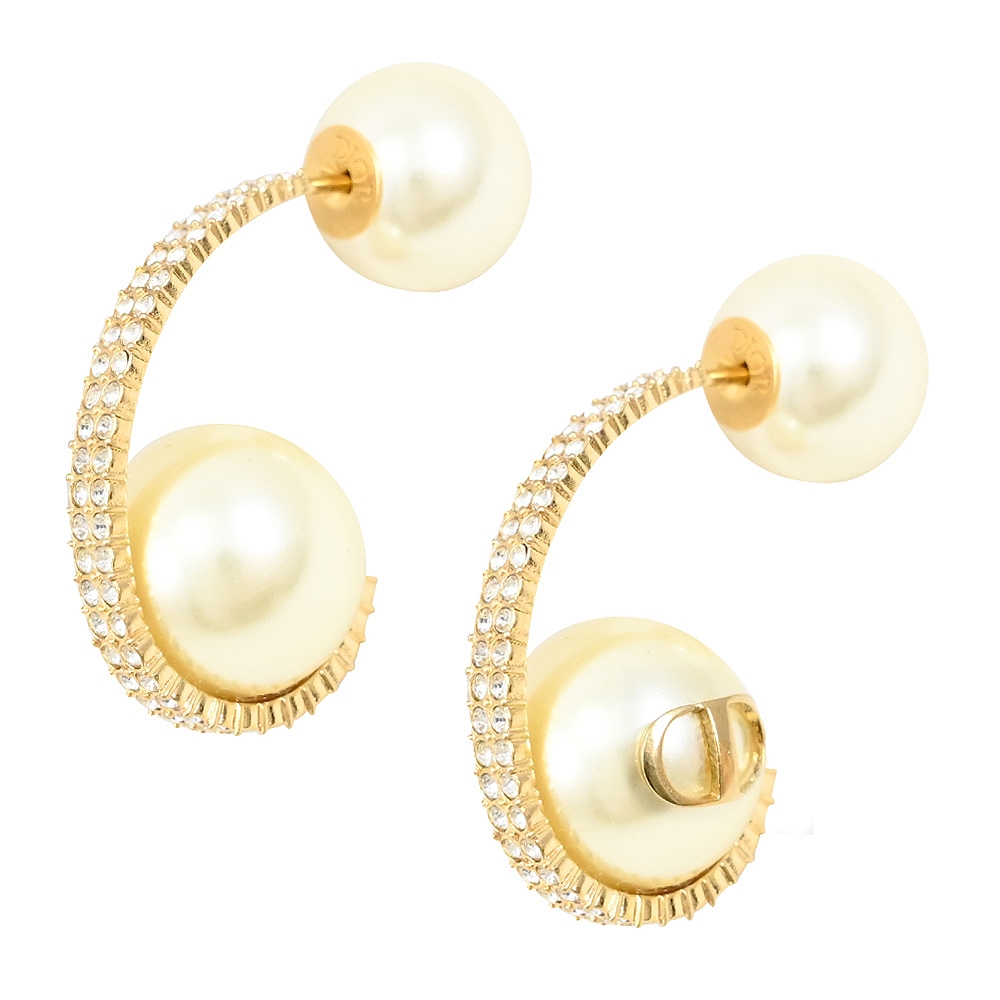 Christian Dior TRIBALES 經典弧形水鑽鑲嵌耳針式耳環(金)