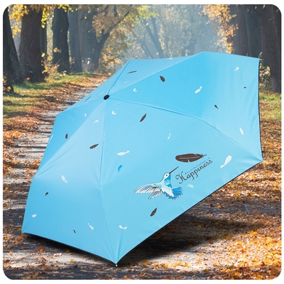 雙龍牌 蜂鳥超輕細抗UV黑膠三折傘/鉛筆傘/晴雨傘/汽球傘/兒童傘 B8010NB-晴空藍