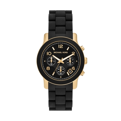 Michael Kors 迷人都會風情三眼時尚腕錶-黑X金-MK7385-40mm