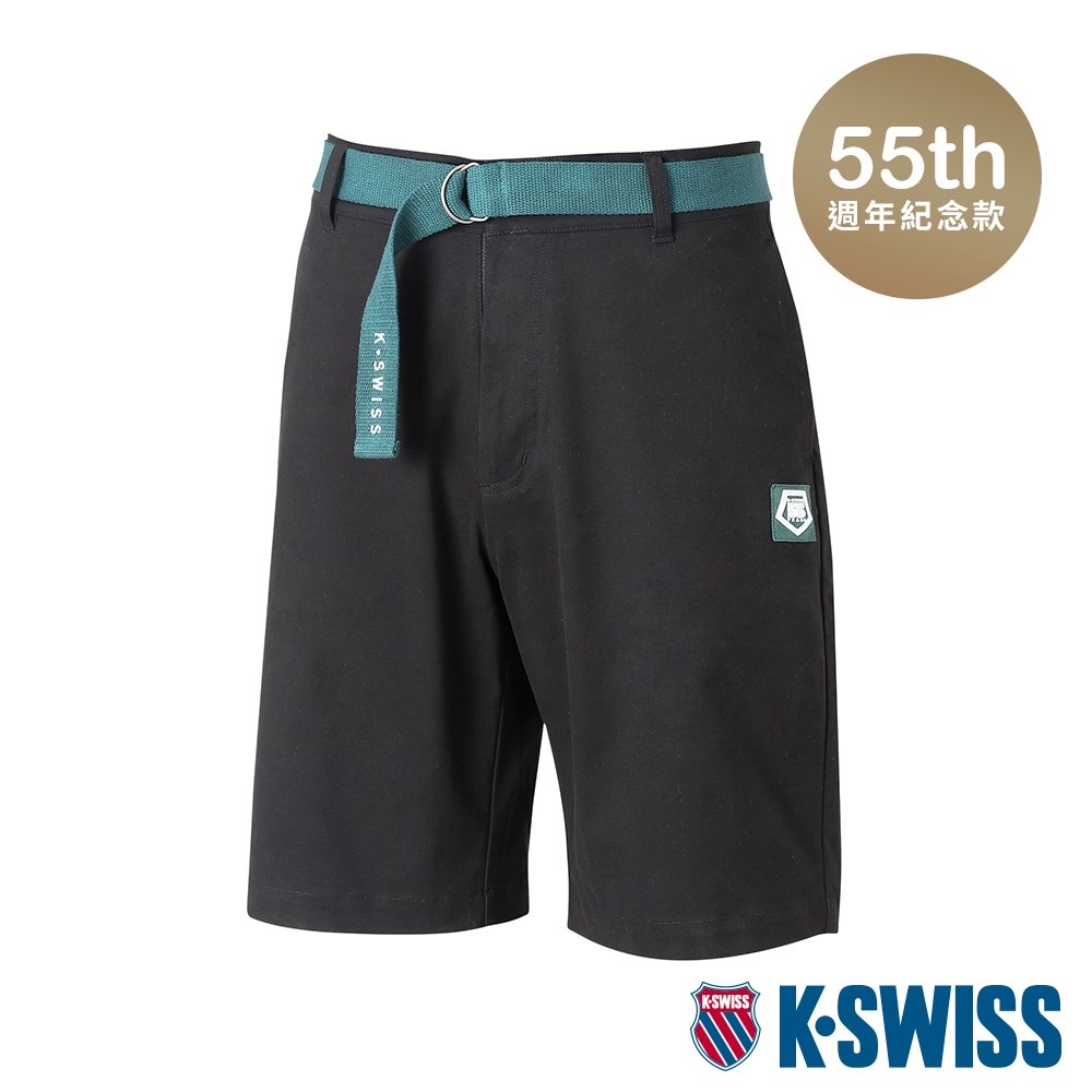 K-SWISS 55TH WOVEN SHORTS W/BELT棉質休閒短褲-男-黑