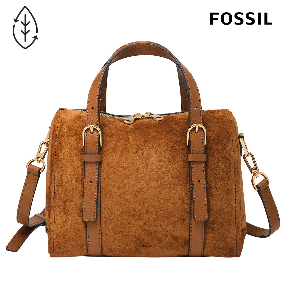 FOSSIL Carlie 麂皮波士頓包-金棕色 ZB1831216