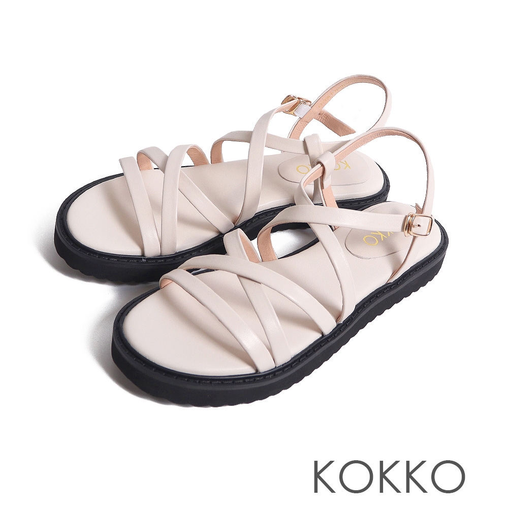 KOKKO交叉細帶個性厚底涼鞋白色