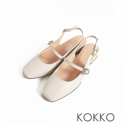 KOKKO甜美女孩微寬楦綿羊皮後繫帶低跟包鞋白色