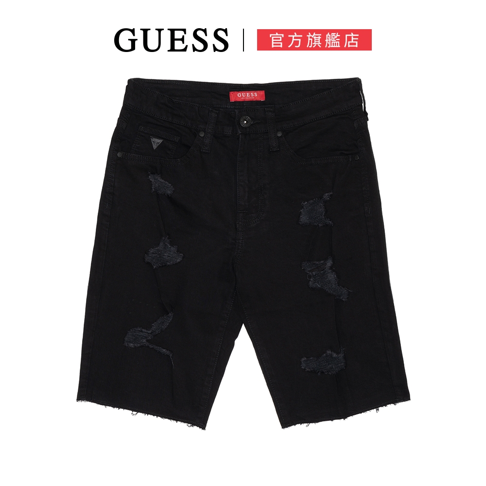 【GUESS】破壞牛仔短褲-黑