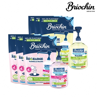 Jacques Briochin 藍牌碧歐馨 護手洗碗精 500ml 四入組-護手洗碗精x1+補充包x3(檸檬小蘇打/覆盆子 可選)