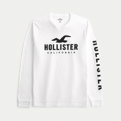 Hollister 海鷗 HCO 熱銷刺繡大海鷗文字圖案長袖T恤-白色