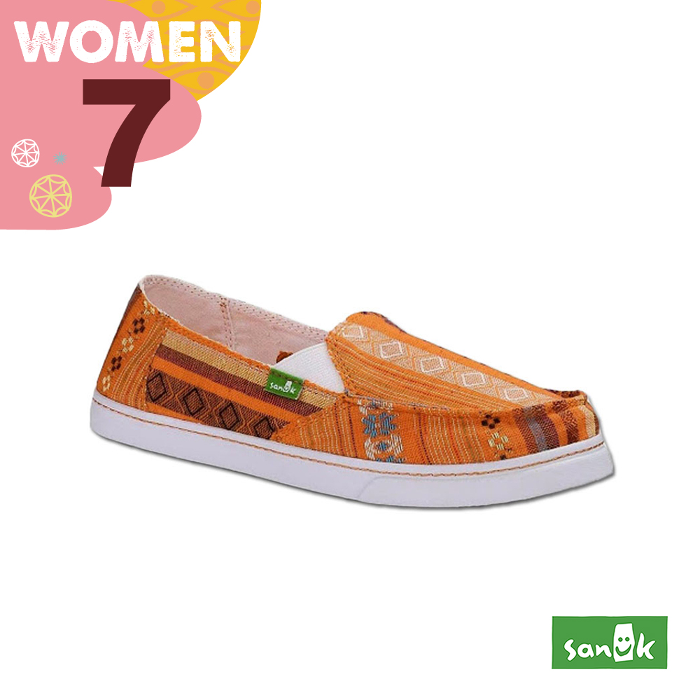 SANUK 女款US7 民俗圖騰休閒鞋(橘色)