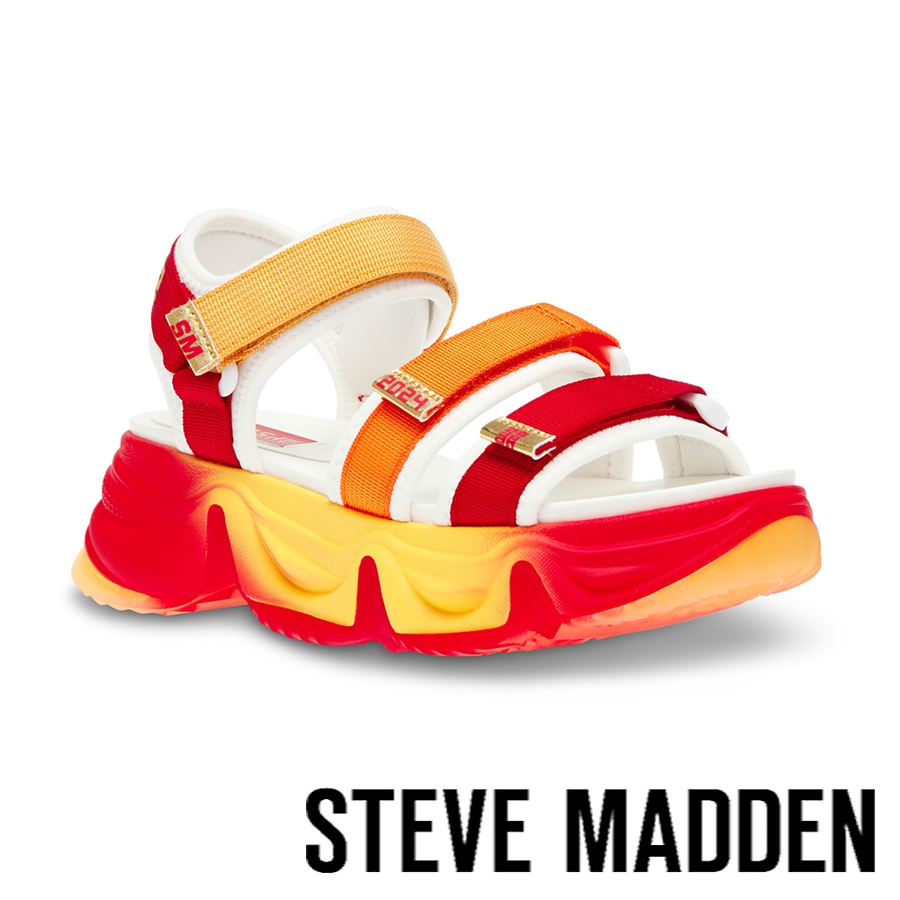 STEVE MADDEN-CHAKRA 超厚底魔鬼氈休閒涼鞋-紅色