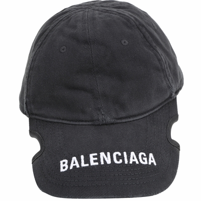 BALENCIAGA 字母刺繡缺口帽簷仿舊棉質鴨舌帽(黑色)