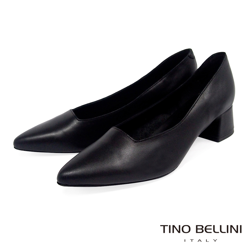 Tino Bellini義大利進口方形鞋口4cm粗跟鞋_黑