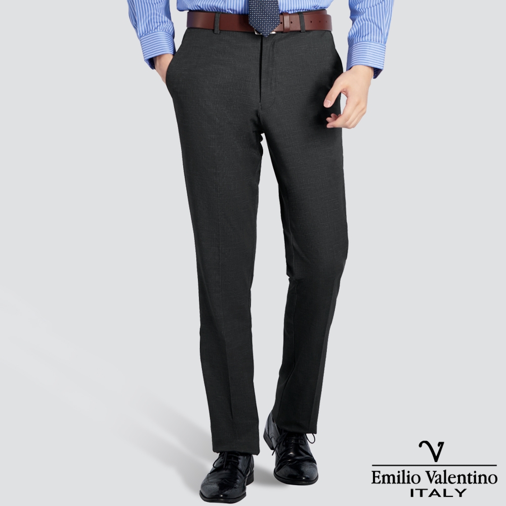 Emilio Valentino 范倫提諾特級彈性修身西裝褲-四色任選 (平面 麻灰)