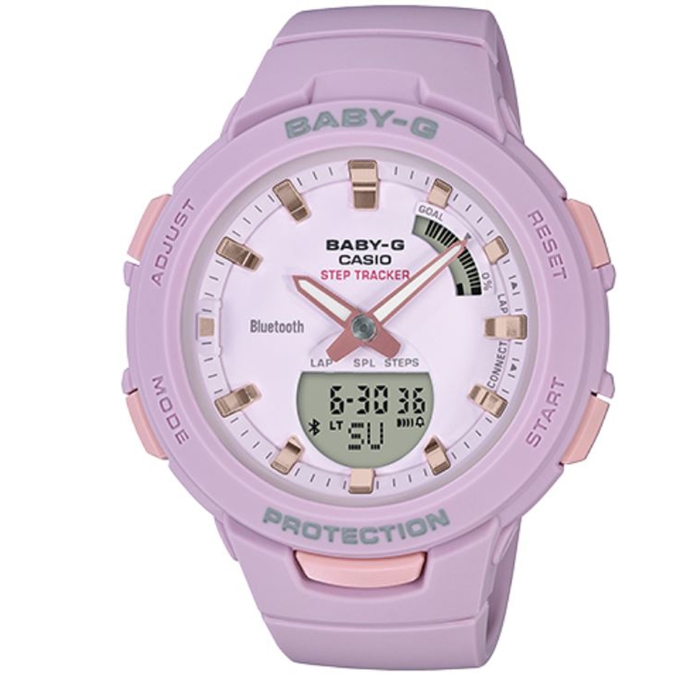 BABY-G 閃耀熱血女孩運動計步藍芽錶-粉紫(BSA-B100-4A2)/49.6 mm