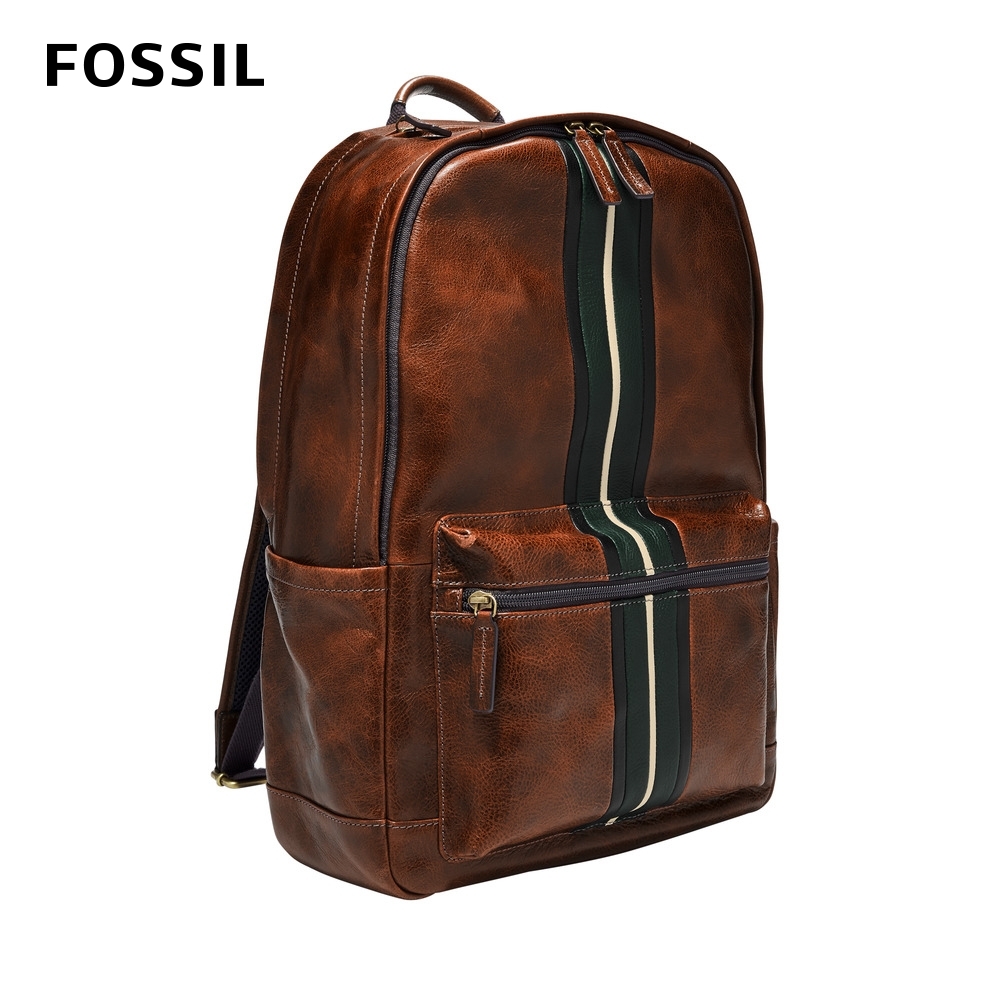 FOSSIL Buckner 簡約線條真皮後背包(可入13吋筆電)-干邑色 MBG9545222