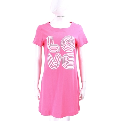 LOVE MOSCHINO 螺旋紋字母粉色短袖長版TEE 洋裝