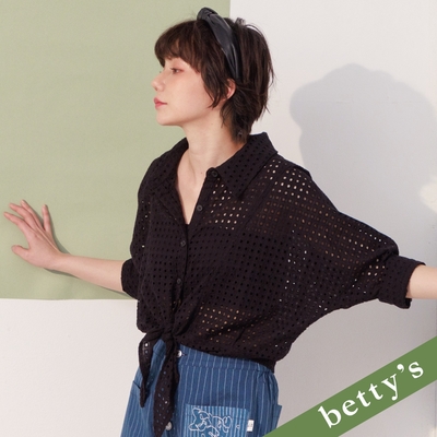 betty’s貝蒂思 洞洞布綁帶短版罩衫上衣黑色)