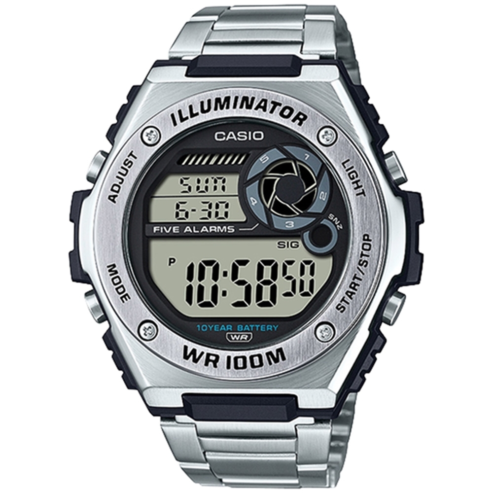 CASIO 卡西歐 10年電力金屬風計時手錶 送禮首選-銀 MWD-100HD-1A